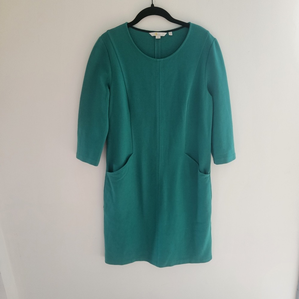Boden Classy Shift Dress Green 10 Knee Length Pocket Modest Minimalist Turquoise